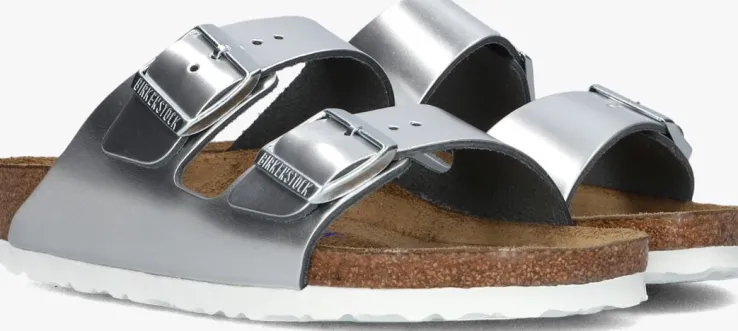 zilveren birkenstock slippers arizona met shine