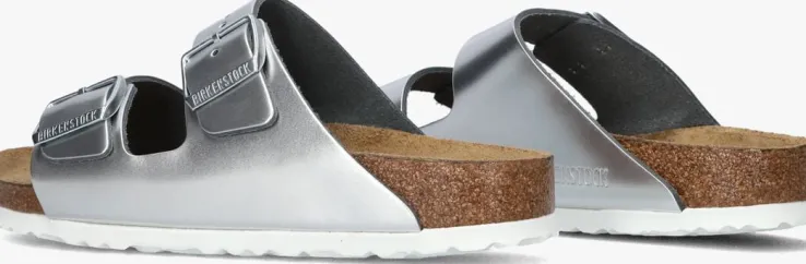 zilveren birkenstock slippers arizona met shine