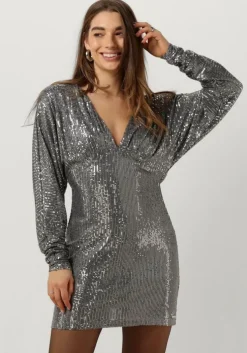 zilveren colourful rebel mini jurk belle sequins deep v-neck mini dress