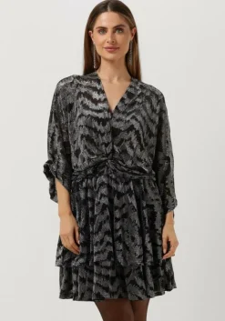 zilveren colourful rebel mini jurk mencia zebra metallic v-neck dress