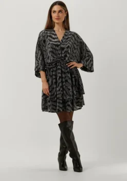 zilveren colourful rebel mini jurk mencia zebra metallic v-neck dress