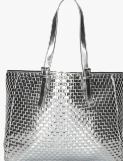 zilveren núnoo schoudertas maxi shopper braided recycled cool