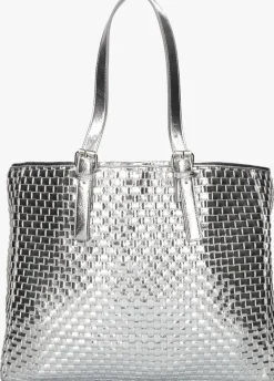 zilveren núnoo schoudertas maxi shopper braided recycled cool