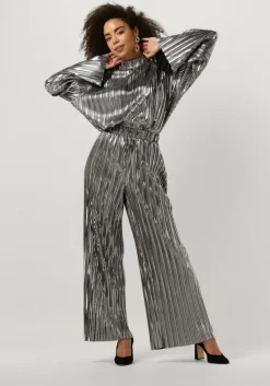 zilveren selected femme top slfnaline ls high neck plisse top