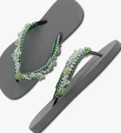 zilveren uzurii teenslippers macrame green blossom