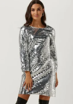 zilveren y.a.s. mini jurk yasroaring 7/8 mini sequin dress
