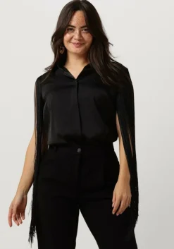zwarte access blouses shirt with fringed sleeves