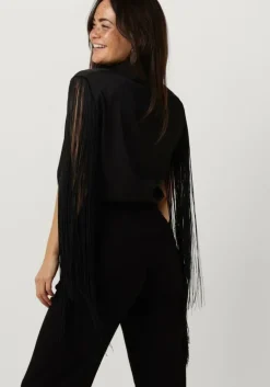 zwarte access blouses shirt with fringed sleeves