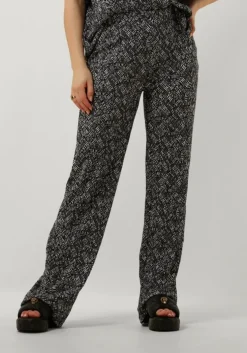 zwarte alix the label flared broek ladies woven crinkle text pants