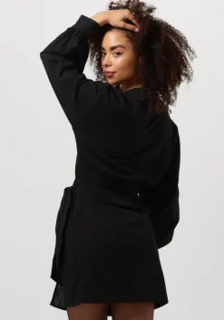 zwarte alix the label mini jurk ladies woven linen look wrap dress