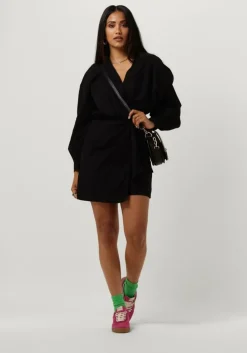 zwarte alix the label mini jurk ladies woven linen look wrap dress