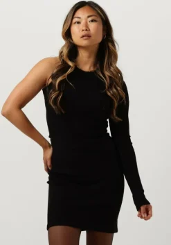 zwarte alix the label mini jurk ladies knitted asymmetric dress