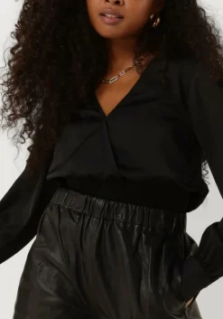 zwarte another label t-shirt linnea shiny top l/s