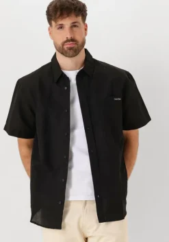 zwarte calvin klein casual overhemd linen cotton s/s shirt