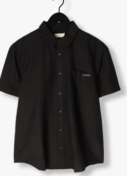 zwarte calvin klein casual overhemd linen cotton s/s shirt
