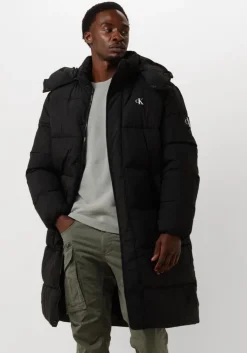 zwarte calvin klein gewatteerde jas essentials non down long parka