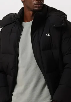 zwarte calvin klein gewatteerde jas essentials non down long parka