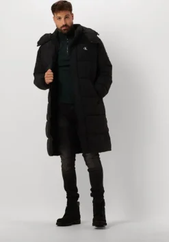 zwarte calvin klein gewatteerde jas essentials non down long parka