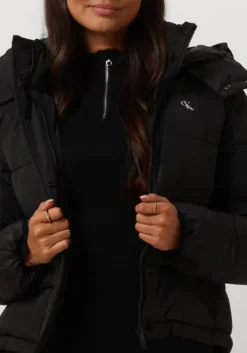 zwarte calvin klein gewatteerde jas matte monologo nd short puffer