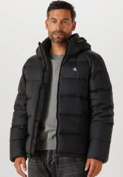 zwarte calvin klein gewatteerde jas ls nylon zip off hood down purrfer