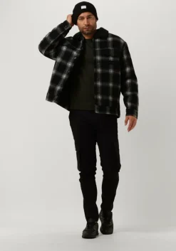 zwarte calvin klein jack check sherpa trucker jacket