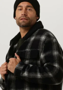 zwarte calvin klein jack check sherpa trucker jacket