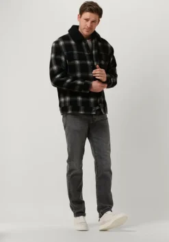 zwarte calvin klein jack check sherpa trucker jacket