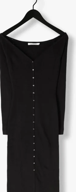 zwarte calvin klein midi jurk button long sweater dress