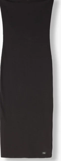 zwarte calvin klein midi jurk woven label rib sleeveless dress