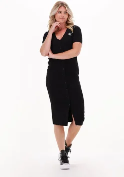 zwarte calvin klein midi jurk ck button through rib long dress