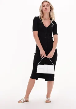 zwarte calvin klein midi jurk ck button through rib long dress