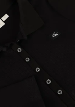 zwarte calvin klein midi jurk woven label rib polo ls dress