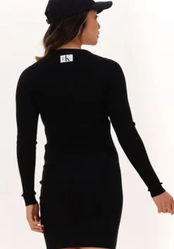 zwarte calvin klein mini jurk badge knitted sleeves dress