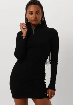 zwarte calvin klein mini jurk variegtaed rib half zip ls dress