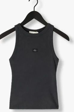 zwarte calvin klein top washed woven label rib tank top