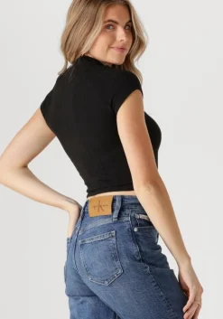 zwarte calvin klein top warm texture rib mockneck top