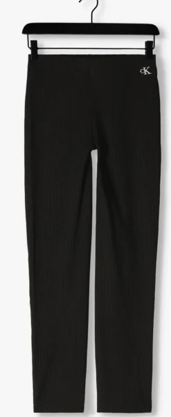 zwarte calvin klein wijde broek shiny rib wide leg pants