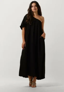 zwarte co'couture maxi jurk hera asym puff dress