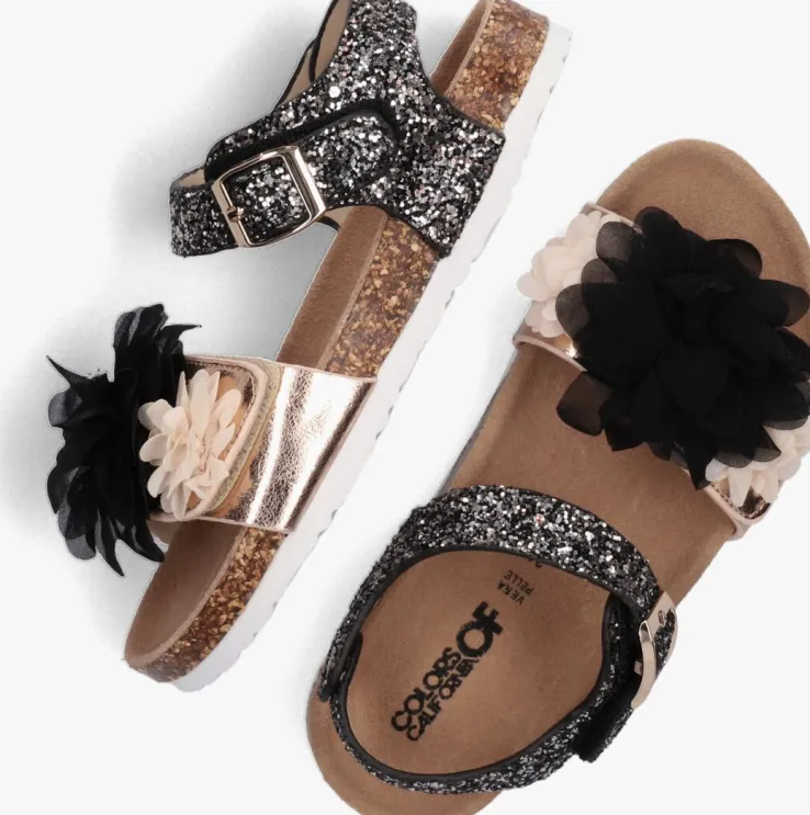 zwarte colors of california sandalen bio glitter sandal with ankle