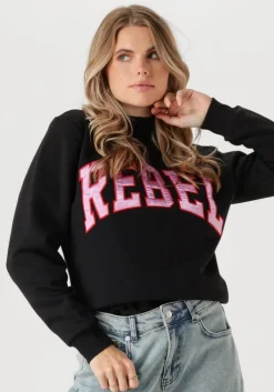 zwarte colourful rebel trui rebel patch relaxed fit
