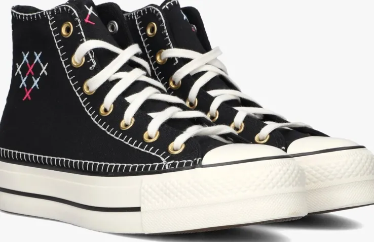 zwarte converse hoge sneakers chuck taylor all star lift crafted stitching