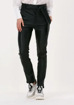 zwarte est'seven pantalon est'paper bag stretch leather