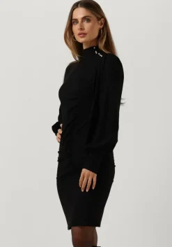 zwarte gestuz midi jurk rifagz button puff dress