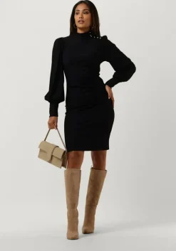 zwarte gestuz midi jurk rifagz button puff dress