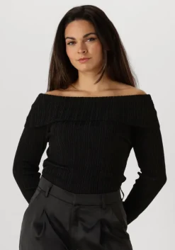 zwarte gestuz tops & t-shirts silvigz rib ls off shoulder