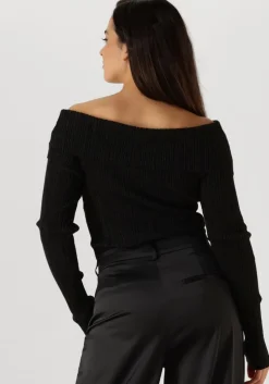 zwarte gestuz tops & t-shirts silvigz rib ls off shoulder
