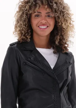 zwarte goosecraft leren jas jade braided