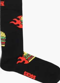 zwarte happy socks sokken flaming burger