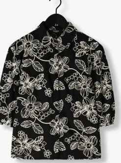 zwarte jansen amsterdam blouses wge722 embroidered blouse 3/4 puffed sleeve