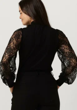 zwarte jansen amsterdam blouses v107 top with lace sleeves and turtle neck